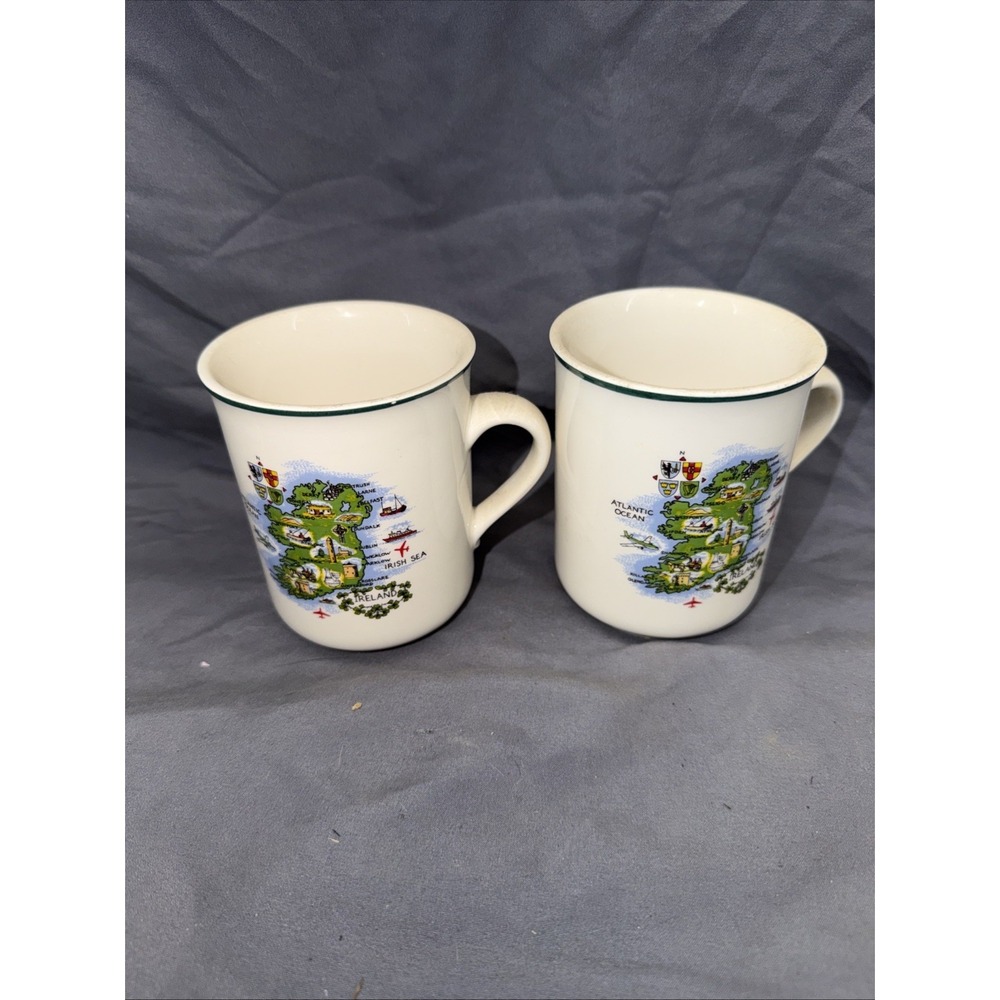 2 Carrigaline Pottery Porcelain Coffee Mug Cup Map Of Ireland